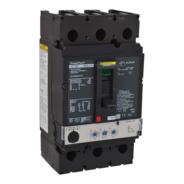 Molded Case Circuit Breaker, POWERPACT J Series, 250A, 3 Pole, 600V AC, 25kA at 240V AC