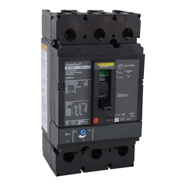 Molded Case Circuit Breaker, POWERPACT J Series, 150A, 3 Pole, 600V AC, 25kA at 240V AC