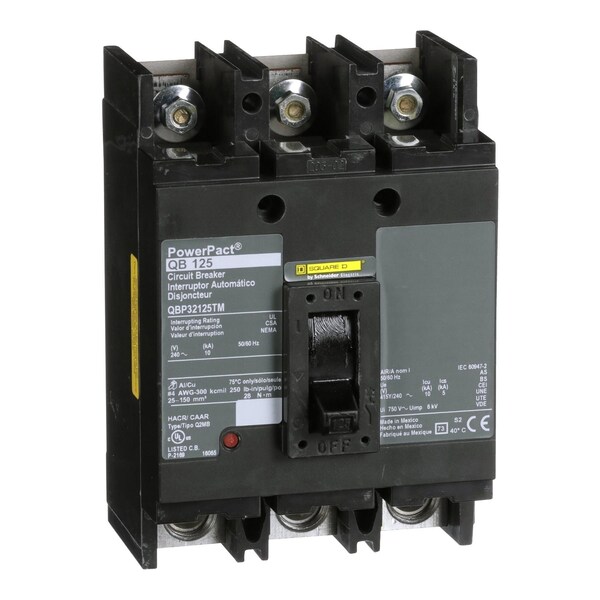 Molded Case Circuit Breaker, POWERPACT Q Series, 125A, 3 Pole, 240V AC, 10kA at 240V AC