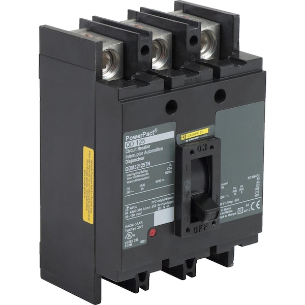Molded Case Circuit Breaker, POWERPACT Q Series, 125A, 3 Pole, 240V AC, 25kA at 240V AC