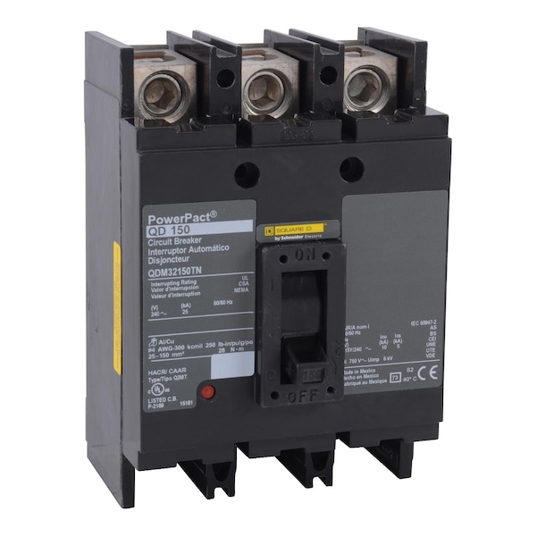 Molded Case Circuit Breaker, POWERPACT Q Series, 150A, 3 Pole, 240V AC, 25kA at 240V AC