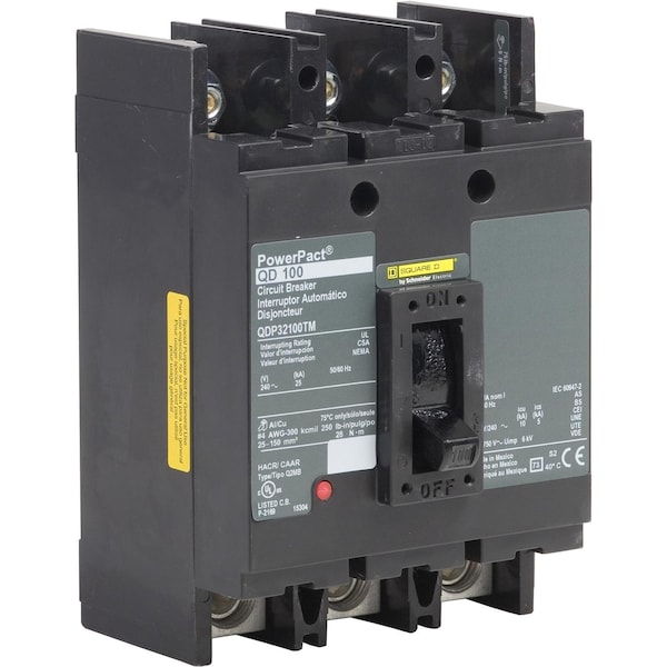 Molded Case Circuit Breaker, POWERPACT Q Series, 110A, 3 Pole, 240V AC, 25kA at 240V AC