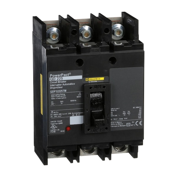 Molded Case Circuit Breaker, POWERPACT Q Series, 225A, 3 Pole, 240V AC, 25kA at 240V AC
