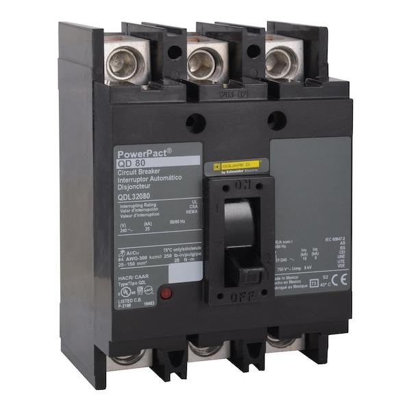 Molded Case Circuit Breaker, POWERPACT Q Series, 175A, 3 Pole, 240V AC, 65kA at 240V AC