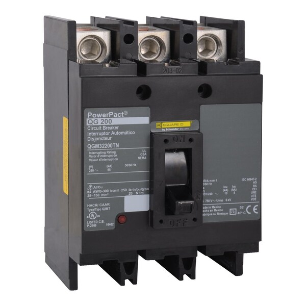 Molded Case Circuit Breaker, POWERPACT Q Series, 200A, 3 Pole, 240V AC, 65kA at 240V AC