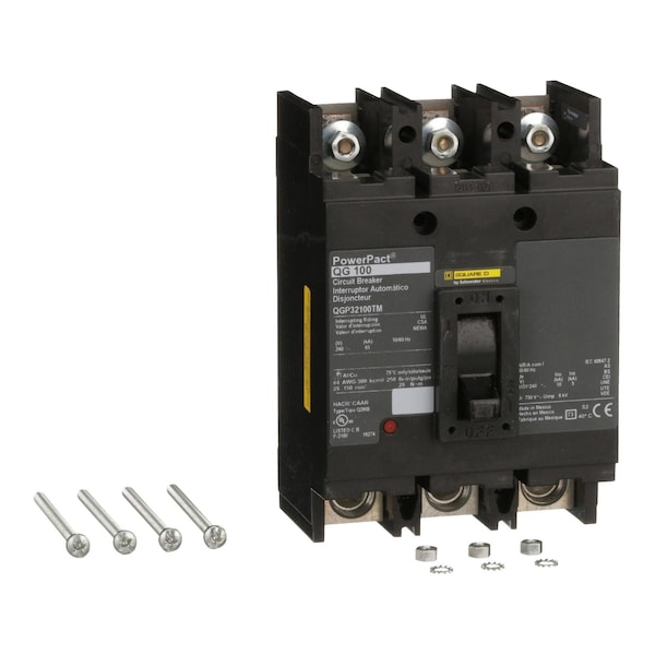 Molded Case Circuit Breaker, POWERPACT Q Series, 100A, 3 Pole, 240V AC, 65kA at 240V AC