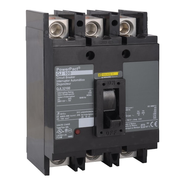Molded Case Circuit Breaker, POWERPACT Q Series, 200A, 3 Pole, 240V AC, 100kA at 240V AC