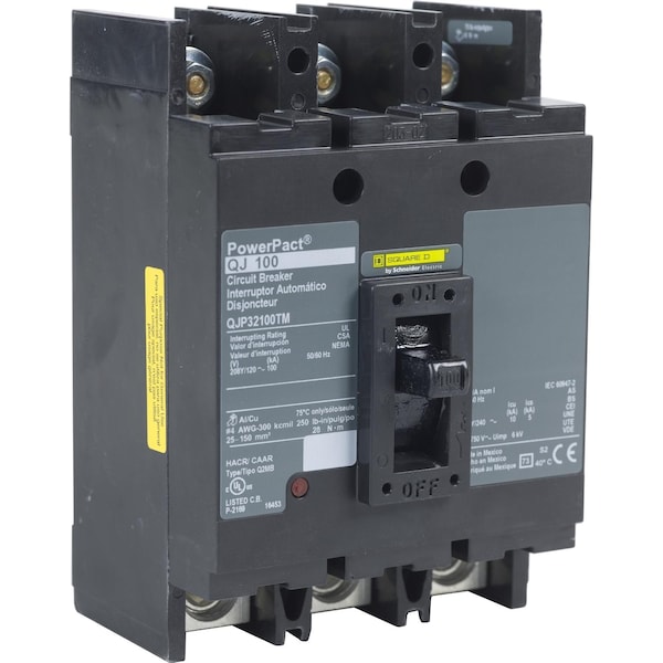 Molded Case Circuit Breaker, POWERPACT Q Series, 100A, 3 Pole, 240V AC, 100kA at 240V AC