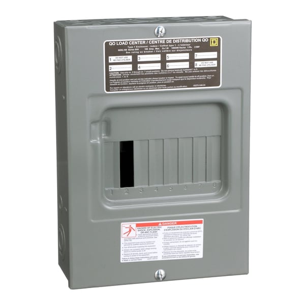 Load Center, QO, 6 Spaces, 100A, 120/240V AC, Fixed Main Lug, 1 Phase