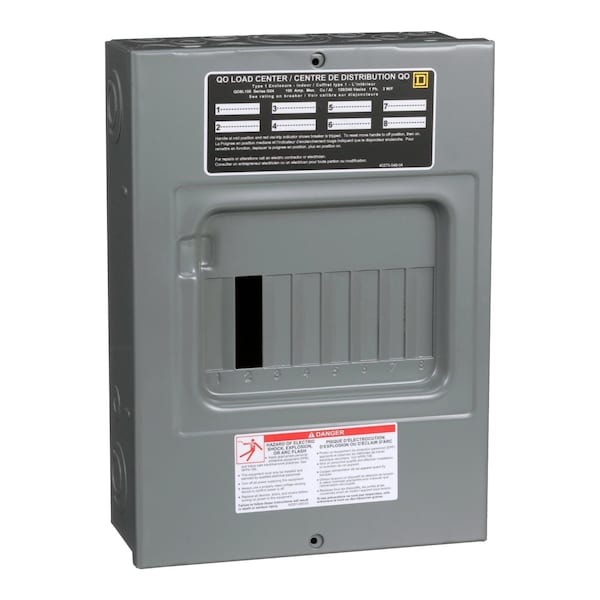 Load Center, QO, 8 Spaces, 100A, 120/240V AC, Fixed Main Lug, 1 Phase