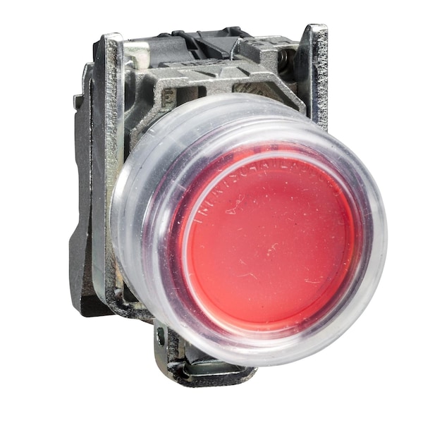 Push button, Harmony XB4, metal, projecting, red, 22mm, spring return, booted, unmarked, 1NC