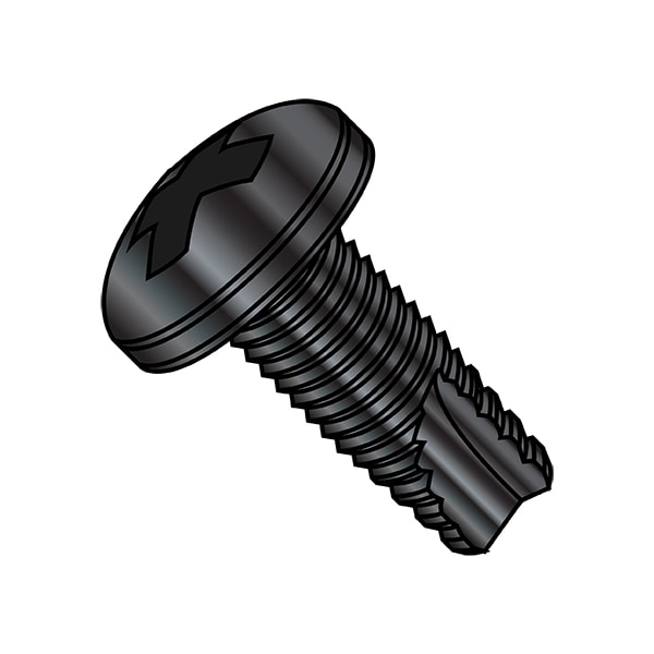 Thread Cutting Screw, #8-32 x 1/2 in, Black Zinc Plated Steel Pan Head Phillips Drive, 10000 PK