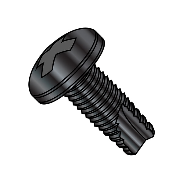 Thread Cutting Screw, #4-40 x 3/16 in, Black Oxide Steel Pan Head Phillips Drive, 10000 PK