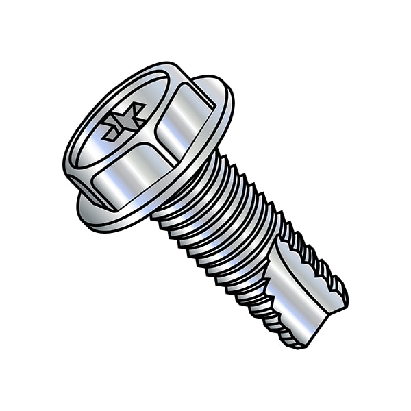 Thread Cutting Screw, #8-32 x 1/2 in, Zinc Plated Steel Hex Head Phillips Drive, 10000 PK