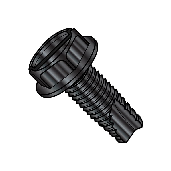 Thread Cutting Screw, 1/4"-20 x 1-1/2 in, Black Oxide Steel Hex Head Slotted Drive, 1250 PK