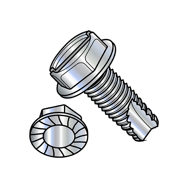 Thread Cutting Screw, 3/8"-16 x 1 in, Zinc Plated Steel Hex Head Slotted Drive, 700 PK