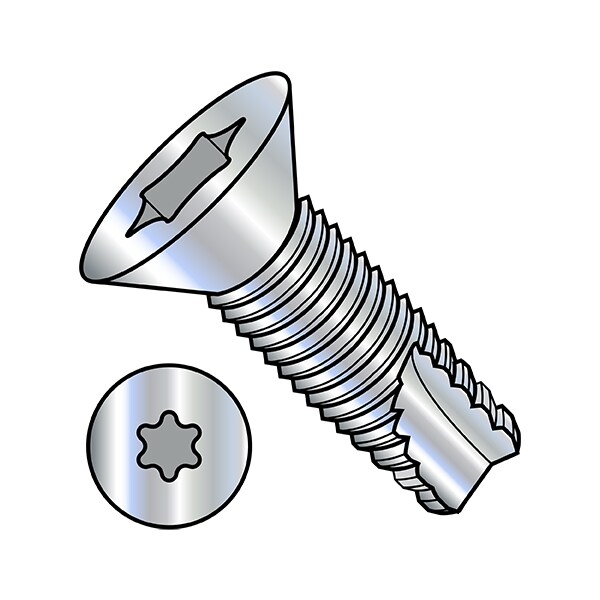 Thread Forming Screw, #8-32 x 1/2 in, Zinc Plated Steel Flat Head Torx Drive, 10000 PK