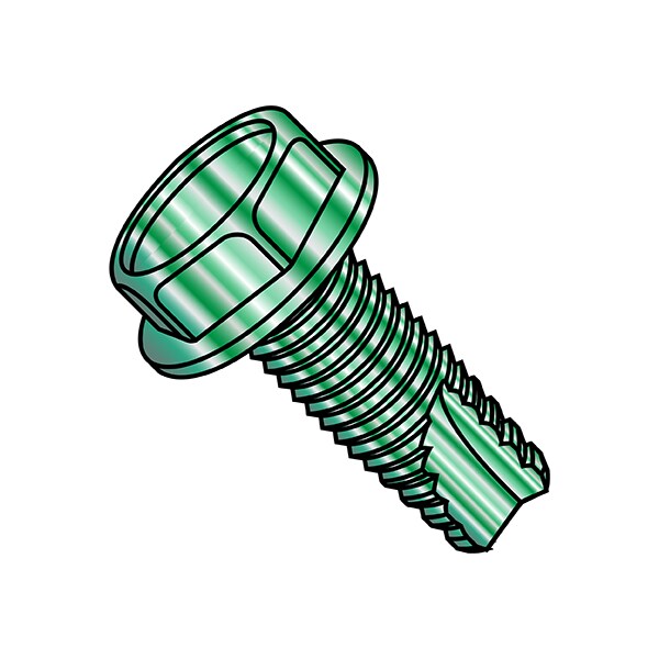 Thread Cutting Screw, #10-32 x 3/8 in, Zinc Plated Steel Hex Head Slotted Drive, 8000 PK