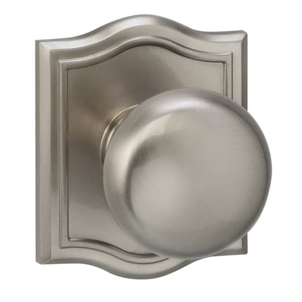 Knob Arched Rose Pass Knob 2-3/8" BS Full Lip Strike Satin Nickel 458
