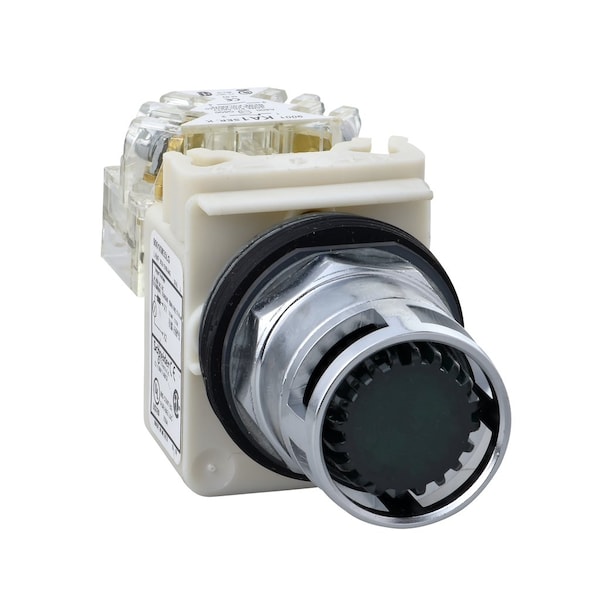 Illuminated push button, Harmony 9001K, metal, metal guard flush, green, 30mm, spring return, 120V, 1 CO