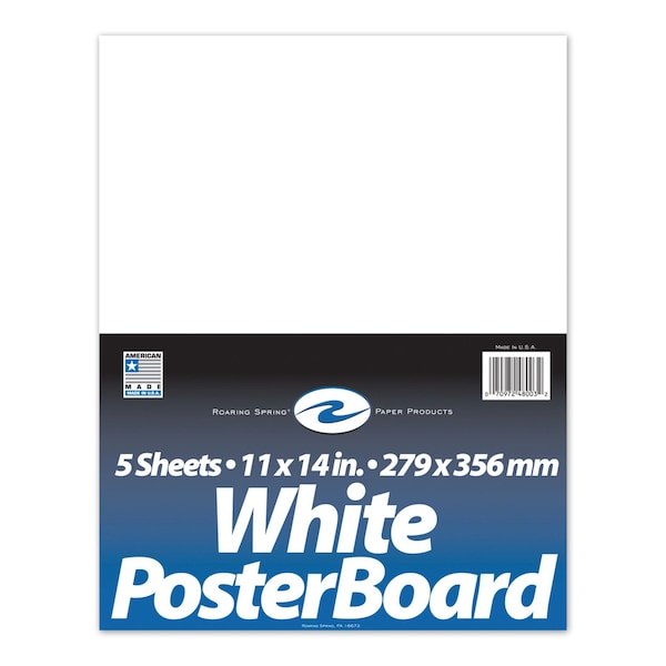 White Poster Board, 5 sheet, 11"x14", PK24