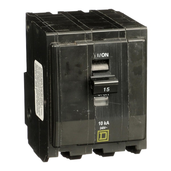 Miniature Circuit Breaker, QO Series, 15A, 3 Pole, 240V AC, 10kA at 120/240V AC