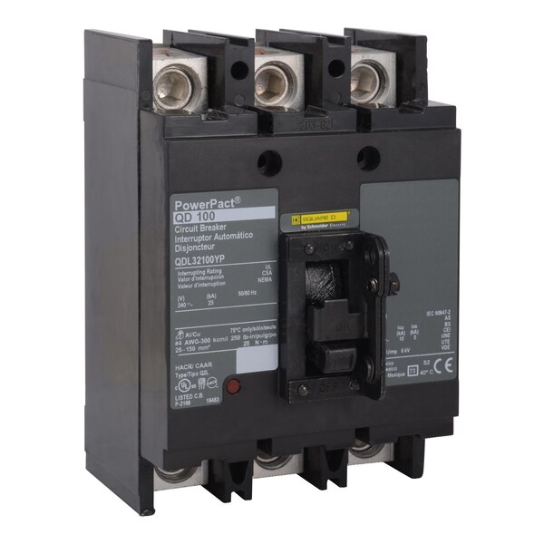 Molded Case Circuit Breaker, POWERPACT Q Series, 225A, 3 Pole, 240V AC, 25kA at 240V AC