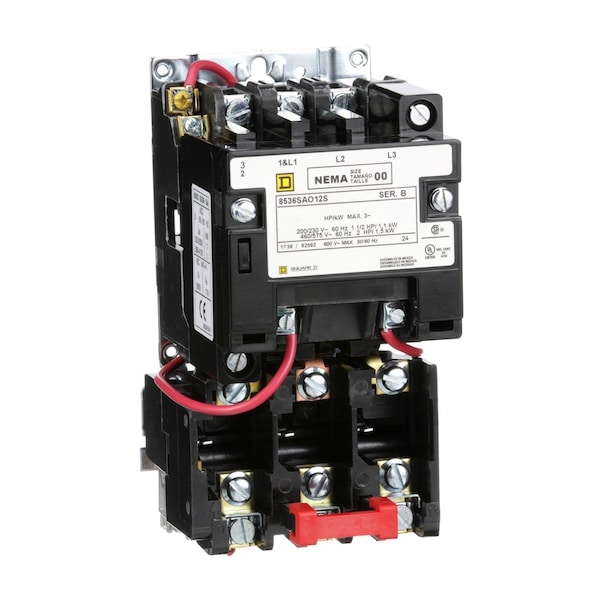 Motor Starter, Non-Reversing, No Auxiliary Contacts, 24V AC, 3 P, Screw Clamp