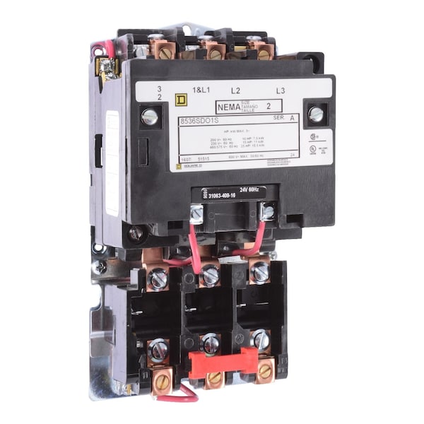 Motor Starter, Non-Reversing, No Auxiliary Contacts, 220V-240V AC, 2 P, Screw Clamp