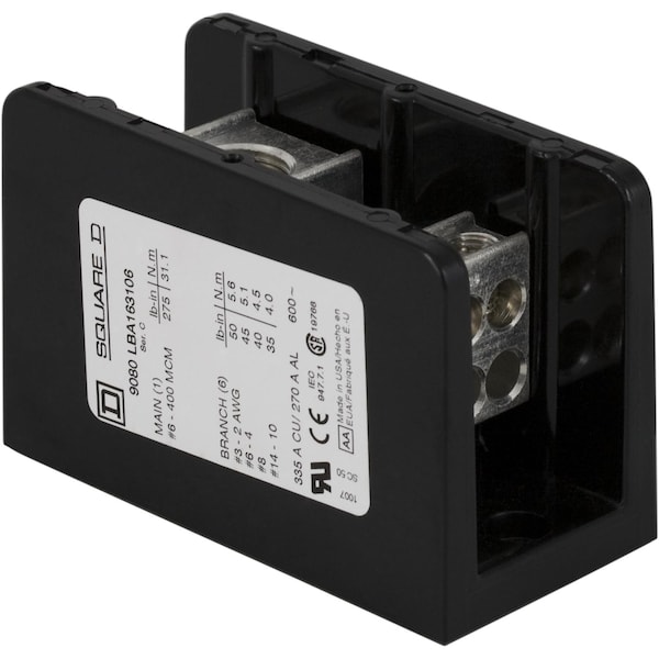 Power Distribution Block, 1 Pole, 380 A Copper, 600 V AC/DC, Surface Mount