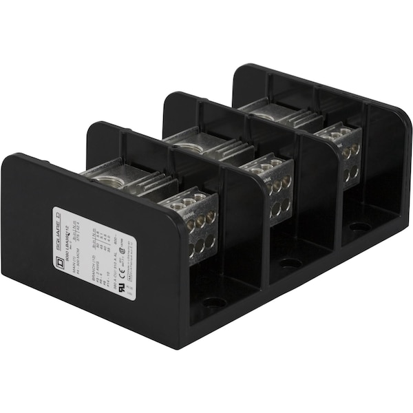 Power Distribution Block, Open, 3 Pole, 380 A Copper, 600 V AC/DC, Surface Mount