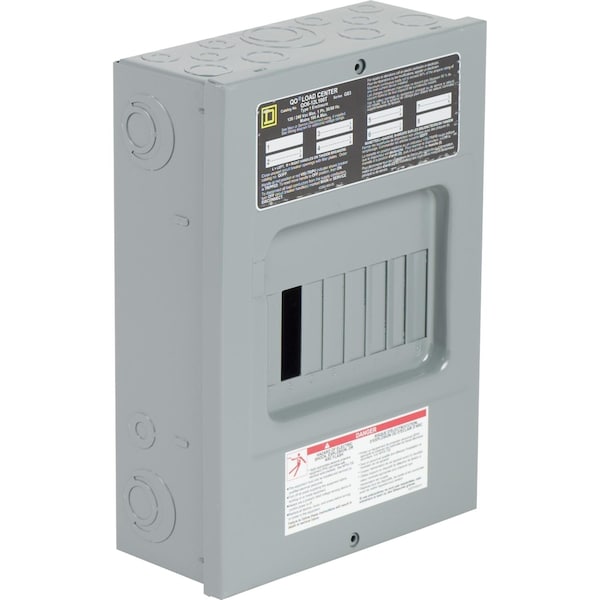 Load Center, QO, 6 Spaces, 100A, 120/240V AC, Main Lug, 1 Phase