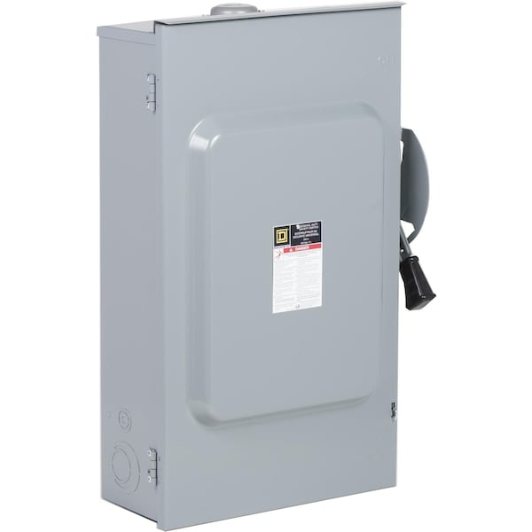 Safety switch, general duty, fusible, 200A, 120/240VAC, 2 poles, 60HP, solid neutral, NEMA 3R with bolt on hub provision