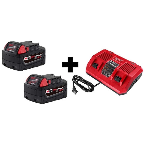 M18 XC5.0 Batteries 2-Pack + M18 Dual Bay Simultaneous Rapid Charger