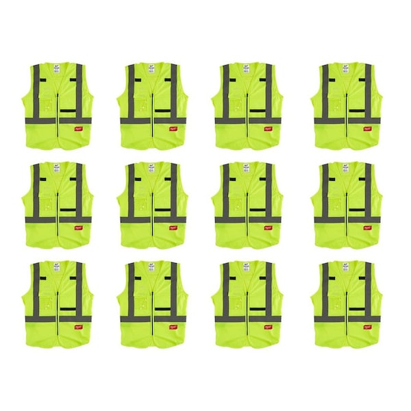 High Visibility Vest, 12 pk, 3XL/4XL