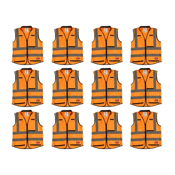 High Visibility Vest, 12 pk, 3XL/4XL