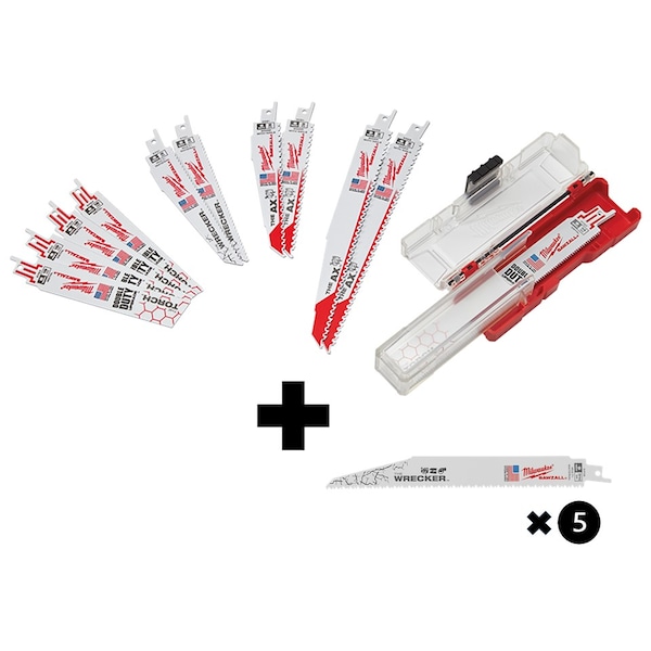 SAWZALL Demolition Blade Set, 12PC + The WRECKER Multi-Material SAWZALL Blade 9" 7/11TPI 5pk