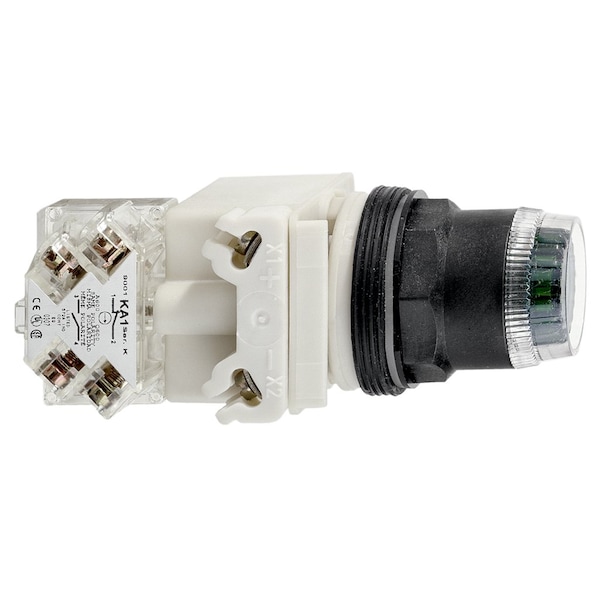 Illuminated push button head, Harmony 9001SK, plastic, plastic guard flush, green, 30mm, spring return, LED green, 24.28V