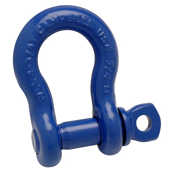 3/4" Anchor Shackle, Screw Pin, Forged Carbon Steel, Painted Blue