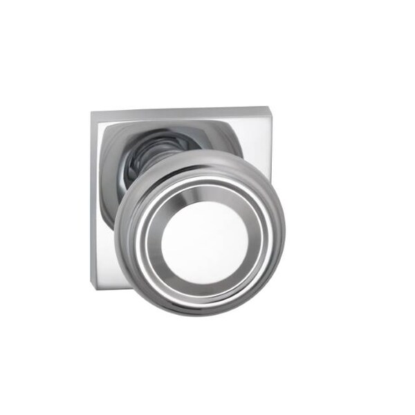 Priv 565 Knob Square Rose, 2-3/8" Backset and T Strike Bright Chrome