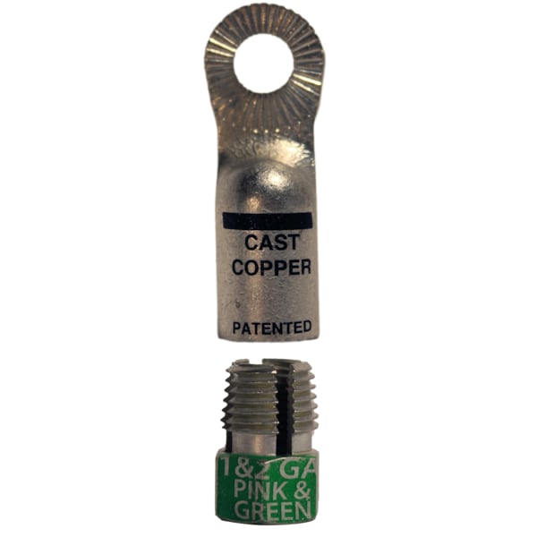 One-Hole Compression Lug, 2 AWG Max, 3/8 in Stud, Standard Barrel, Copper, 50 PK