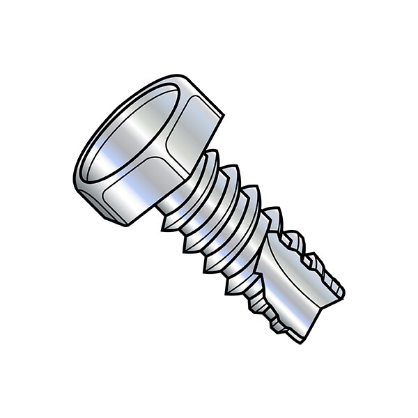 Thread Cutting Screw, 1/4"-14 x 1 in, Zinc Plated Steel Hex Head Hex Drive, 2000 PK