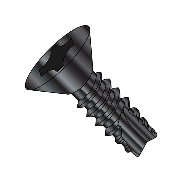 Thread Cutting Screw, #6-20 x 1/2 in, Black Oxide and Oil Steel Flat Head Phillips Drive, 10000 PK