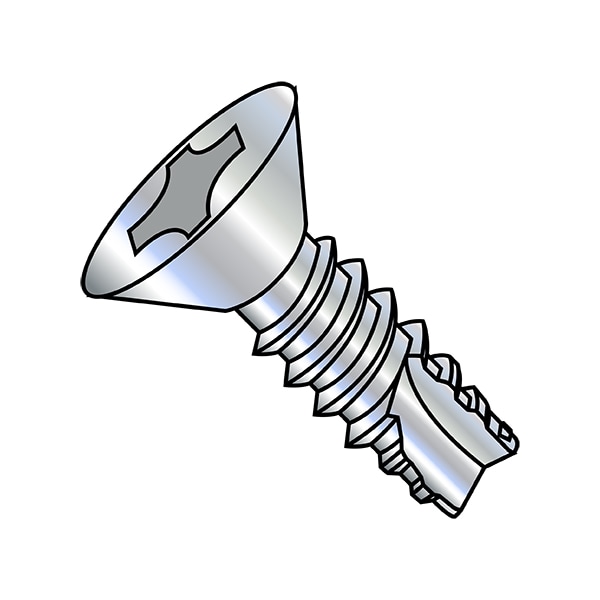 Thread Cutting Screw, #4-24 x 1/2 in, Zinc Plated Steel Flat Head Phillips Drive, 10000 PK