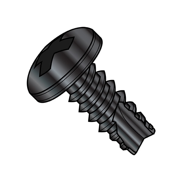 Thread Cutting Screw, #4-24 x 3/8 in, Black Zinc Plated Steel Pan Head Phillips Drive, 10000 PK