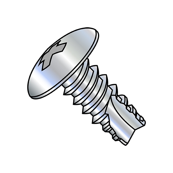 Thread Cutting Screw, #10-16 x 3/8 in, Zinc Plated Steel Truss Head Phillips Drive, 8000 PK