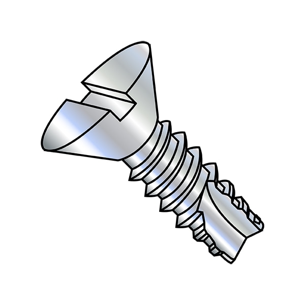 Thread Forming Screw, #6-20 x 3/8 in, Zinc Plated Steel Flat Head Slotted Drive, 10000 PK