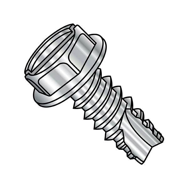 Thread Cutting Screw, #8-18 x 3/8 in, Plain Steel Hex Head Slotted Drive, 2500 PK