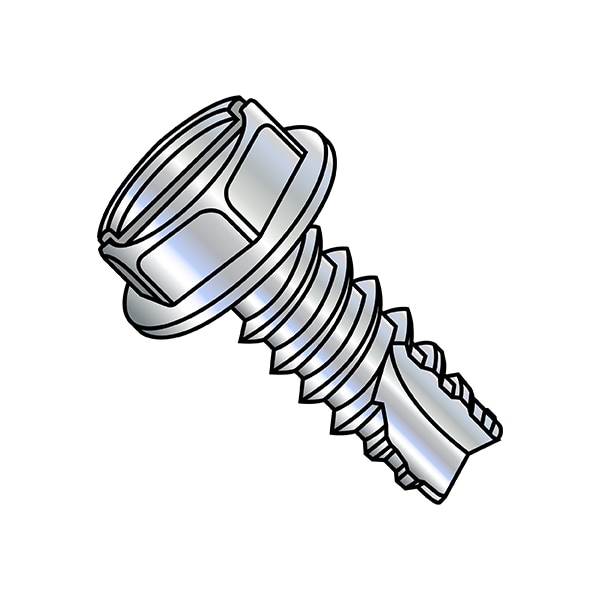 Thread Cutting Screw, Steel, Zinc Plated Finish, Hex Head Slotted Drive