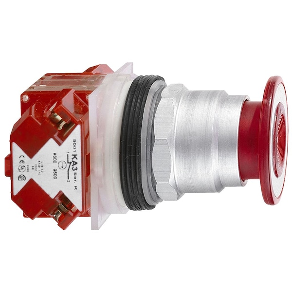 Push button, Harmony 9001K, metal, mushroom 41mm, red, 30mm, 2 positions, push pull, 1NC
